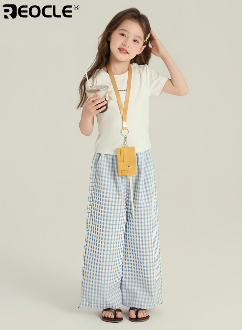REOCLE Girl's Wide Leg Pants with Flowy Loose Fit and Cotton  Blend Fabric Palazzo Trousers with Elastic Waist for Casual Beach Wear - Image 3